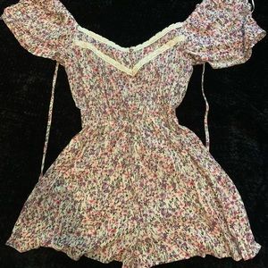 Flower Patterned Romper with Lace Trim